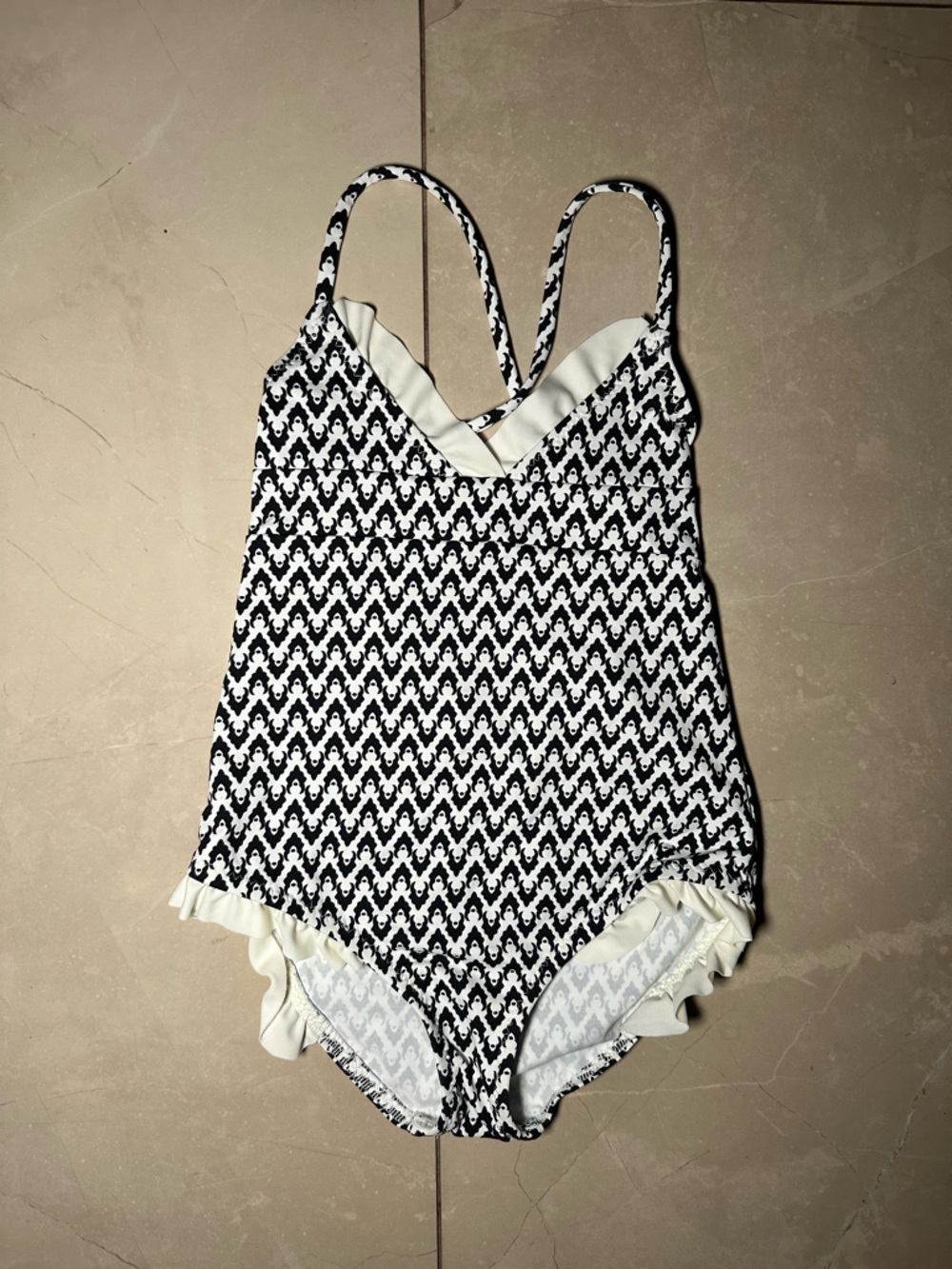 Eberjey Black and White Patterned Kids One-Piece Swimsuit Size 6